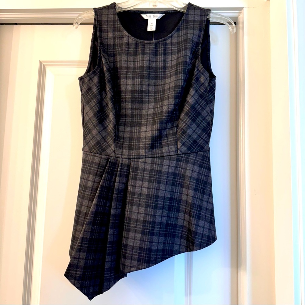 White House Black Market Women’s Size XS Gray/Black Plaid Sleeveless Top ✨NWT✨